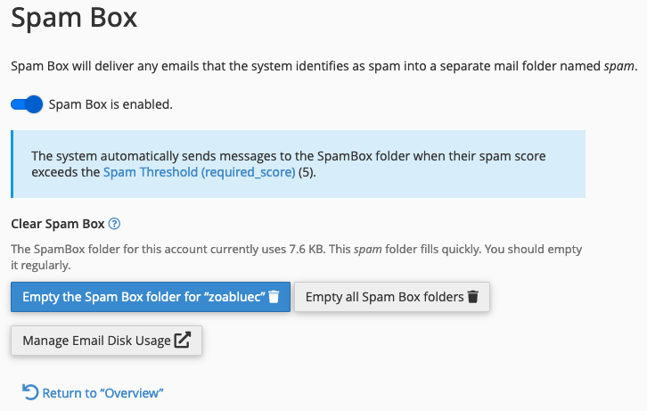 Spam Box Settings