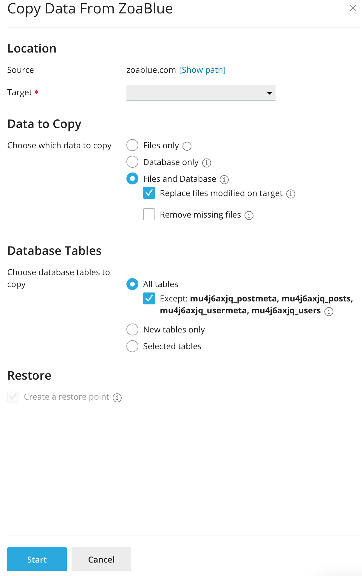 WordPress Toolkit Copy Data